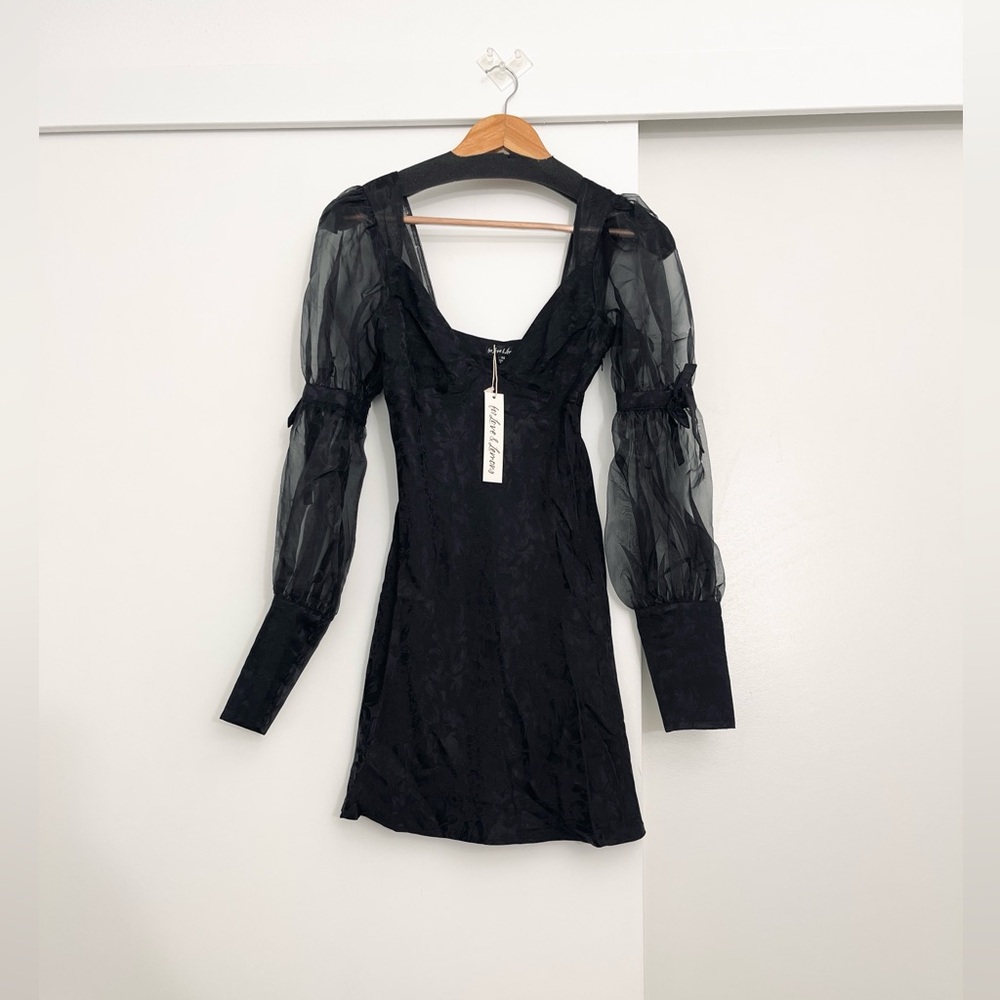 NWT For Love and Lemons Gabrielle Black Mini Dress Size Medium